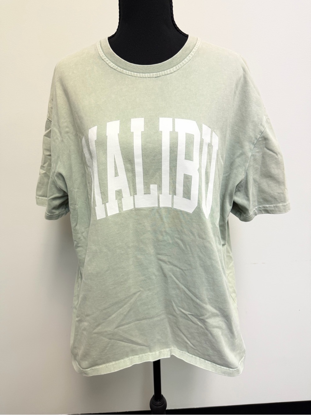 Malibu Graphic Tee - Sage Green Oversized Short Sleeve